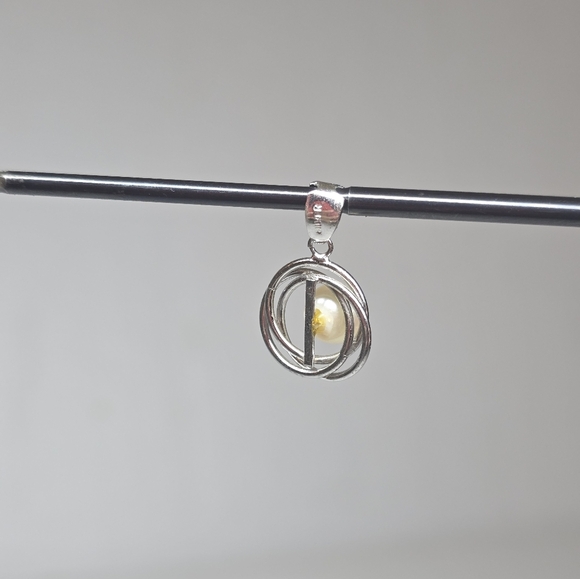 modernist retro Japanese saltwater cultured akoya vintage pearl pendant silver - Picture 6 of 8